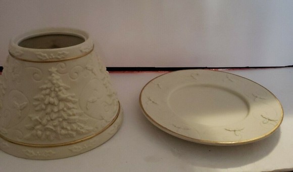 Yankee Candle Bisque Christmas Shade and Plate